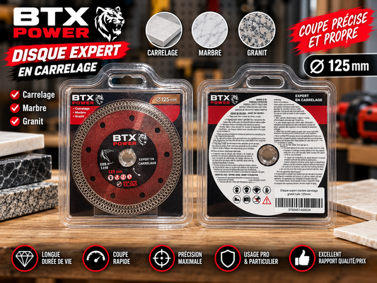 BTX POWER Disque Diamant Expert en Carrelage Ø125 mm pour Coupe Précise et Rapide en Carrelage Marbre et Granit