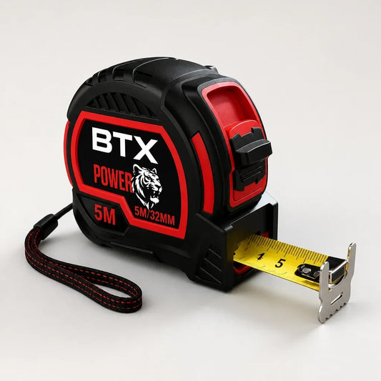 [Scale AI] catalog_packshot — BTX Power Mètre à Ruban 5 m 32 mm Haute Qualité Revêtement Nylon Précision Robustesse Confort d'Utilisation pour Chantier Atelier et Bricolage