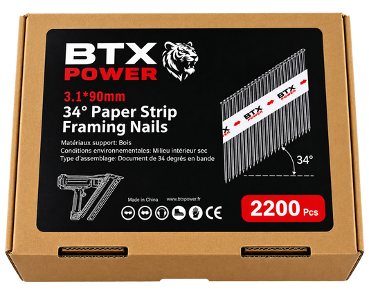 🔨 POINTES GALVANISÉES BTX POWER – POUR CLOUEUR 34° en 90 mm