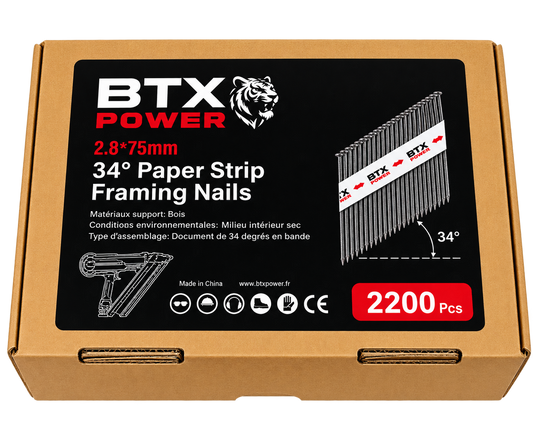 🔨 POINTES GALVANISÉES BTX POWER – POUR CLOUEUR 34° en 75 mm